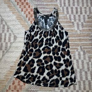 INC International Concepts Animal Print Top with Embellished Neckline
